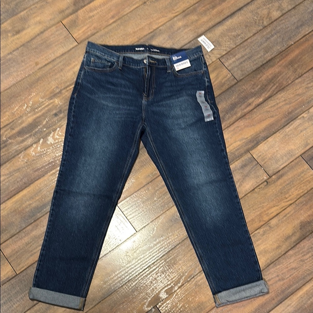 Old Navy Blue Boyfriend Jeans with Rolled Cuffs